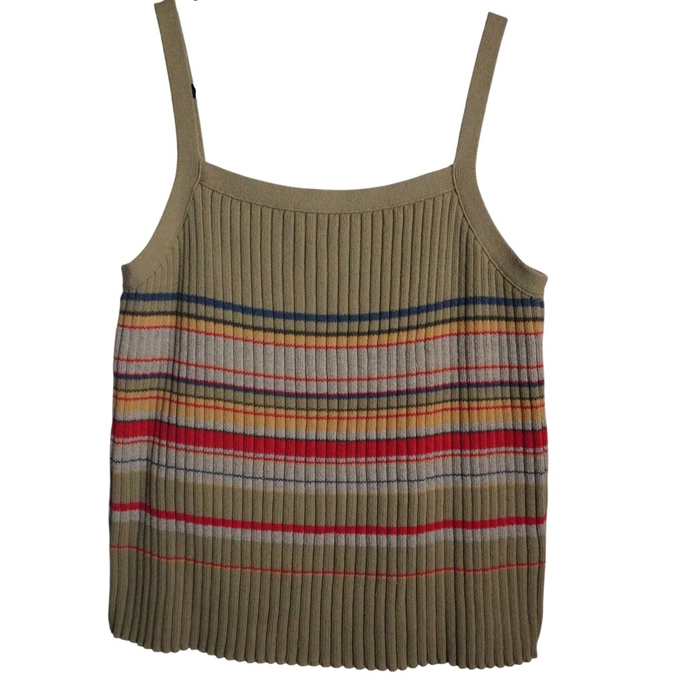 Liz Claiborne Lizwear Tank Top XL Vintage Ribbed Striped Tan Multi